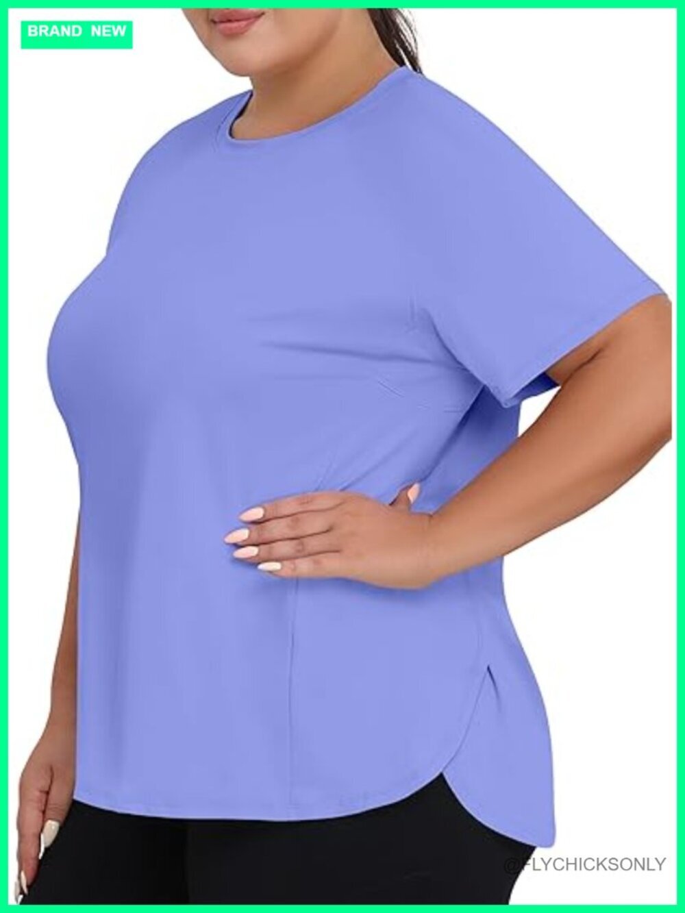 Plus Size Short Sleeve Workout Top with Side Slits Moisture Wicking
